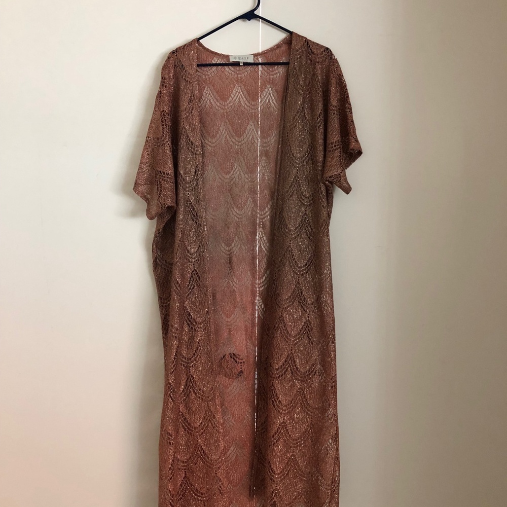 Rose Gold Glittery Lace Duster Kimono